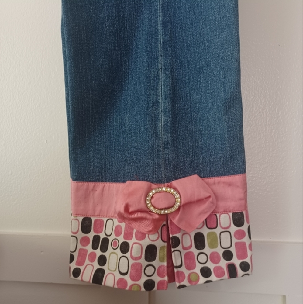 TOO-SHE-SHE Medium Wash Jeans Cropped Straight-leg Detailed Hem Sz 14